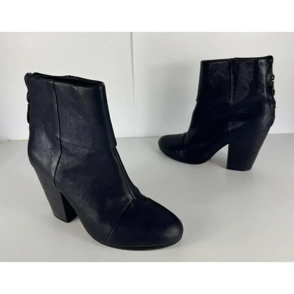 Rag & Bone Black Newbury 2.0 Boots Zip Chunky Leather EU 38.5 US 8.5 $550